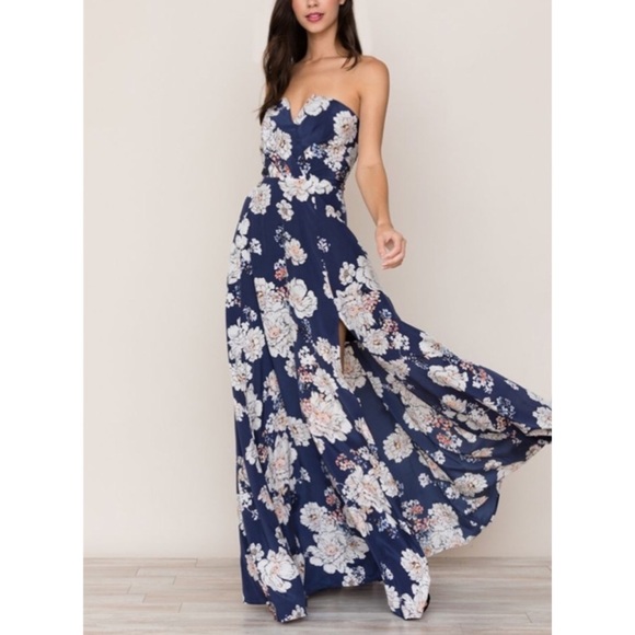 Yumi Kim Sweet Jasmine Midnight Mischief Maxi Dress Blue Strapless Silk Sz Small - Picture 8 of 8